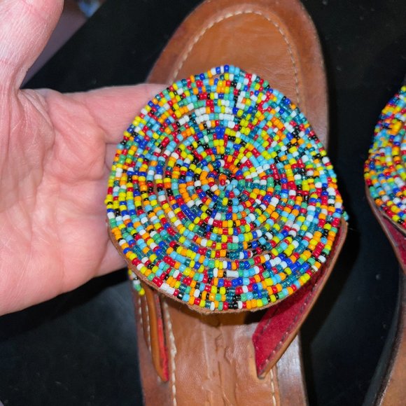 AFRICAN MAASAI handmade leather wedge sandals - Picture 2 of 8